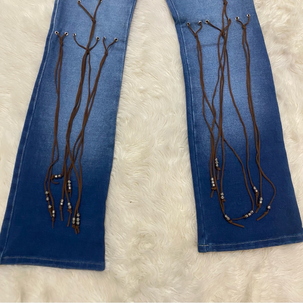 Y2K 2000s Brazilian Lace Up Stretch Flare Jeans | Sz 38 - Picture 3 of 8